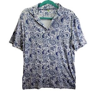 Tailor Byrd Sz Medium Blue Paisley Golf Shirt Polo Pullover Casual Flamingo Top